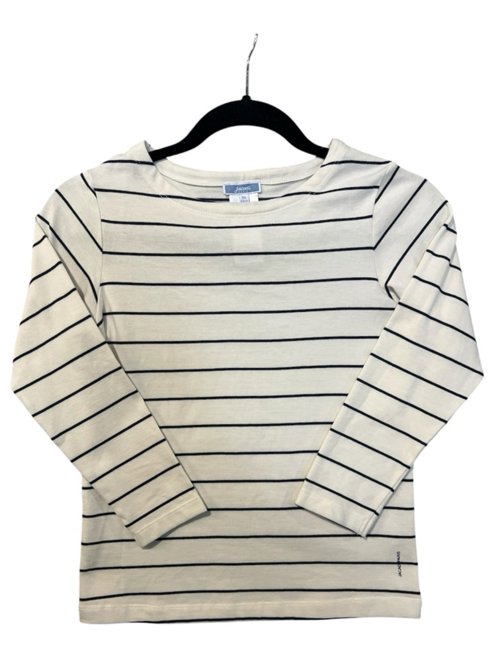 Jacadi Paris Top Girls 8A White Blue Stripe Long Sleeve Cotton Knit